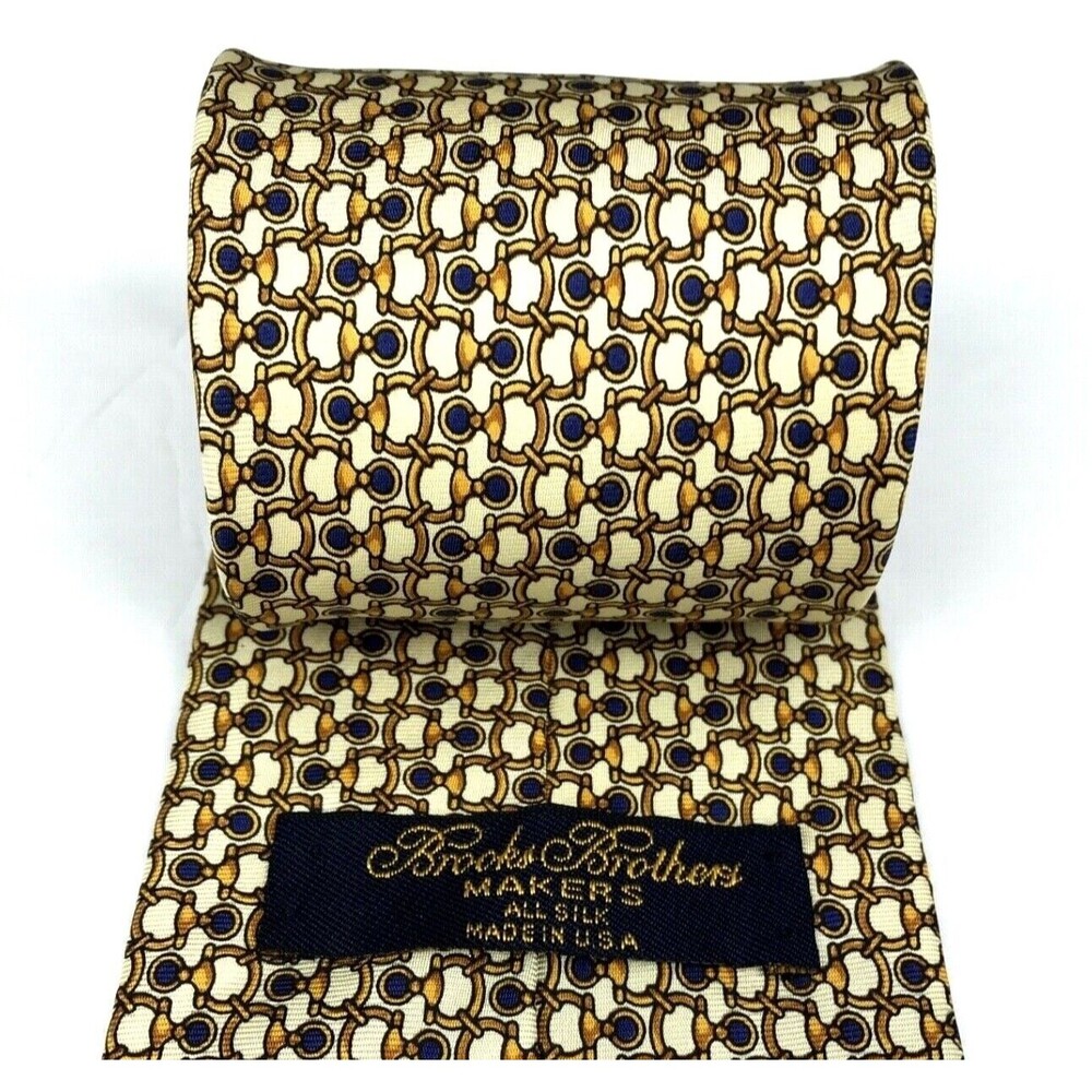 Brooks Brothers Makers All Silk Tie Men's Blue Yellow Elegant Business Necktie